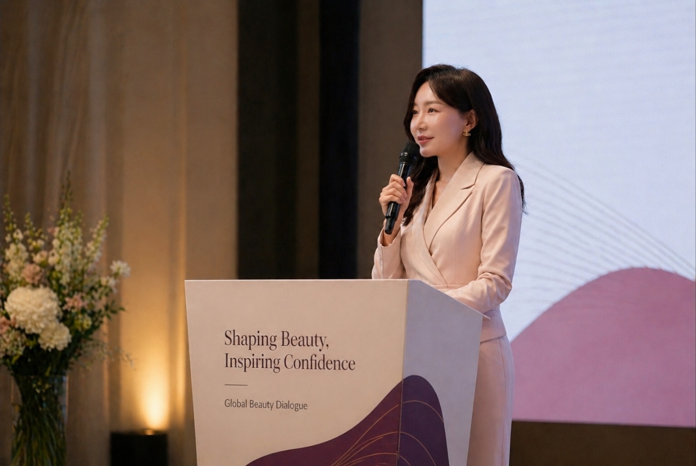 행사 현장에서 마이크를 들고 진행하는 사회자